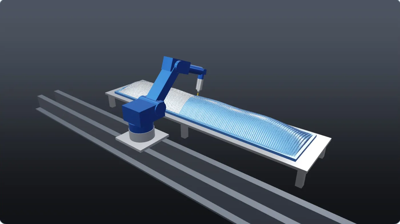 A 5.8 m part, one robot on a rail